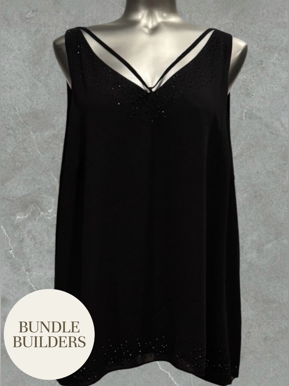 $10 Add-on | Black Criss-Cross V-Neck Tank with Beaded Trim